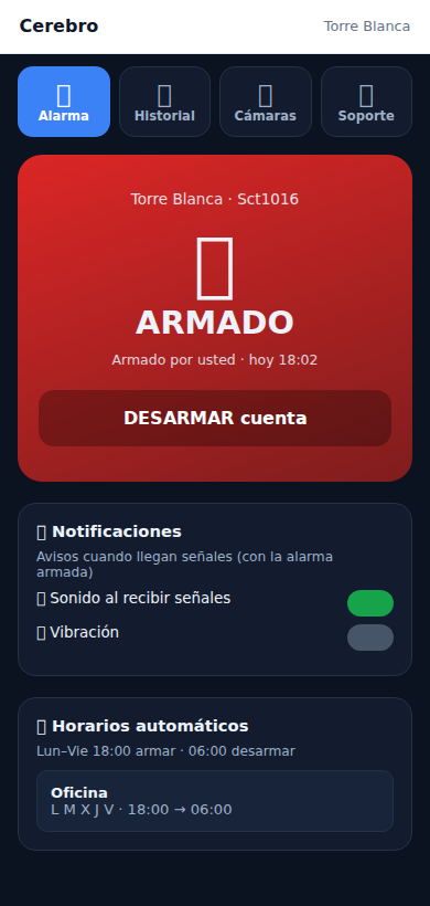 Pestaña alarma con cuenta armada